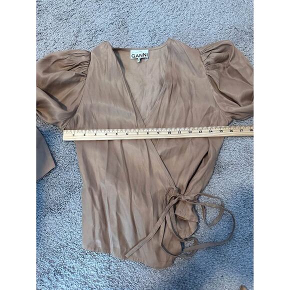 GANNI Women’s Viscose Twill Neutral Minimalist Wrap Blouse Sz 36 (S/M) - Picture 6 of 7